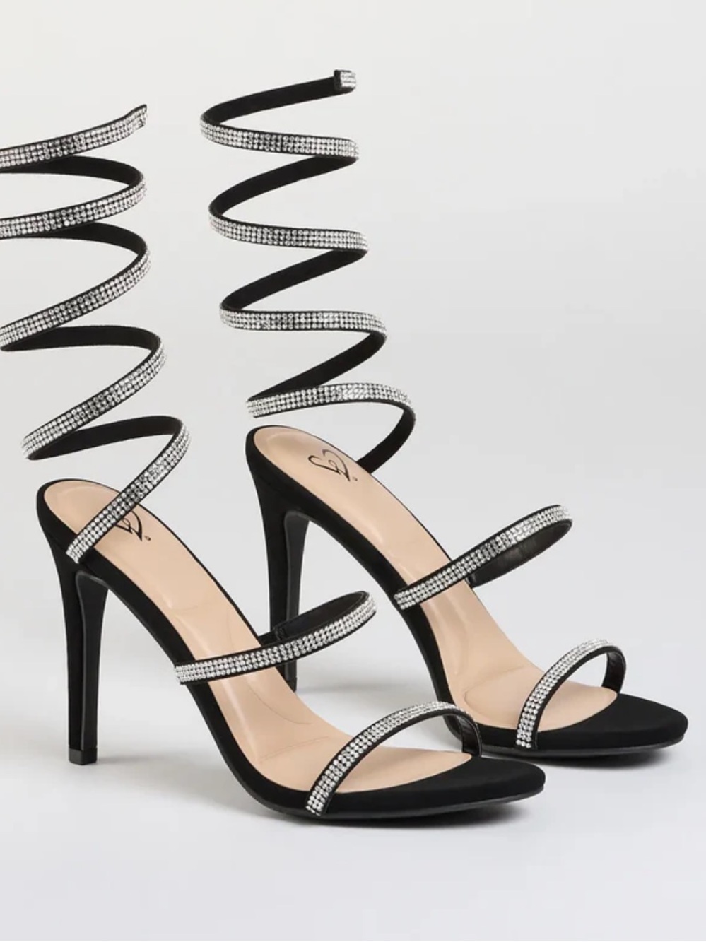 Windsor Black Rhinestone Spiral Strap Stiletto Heels